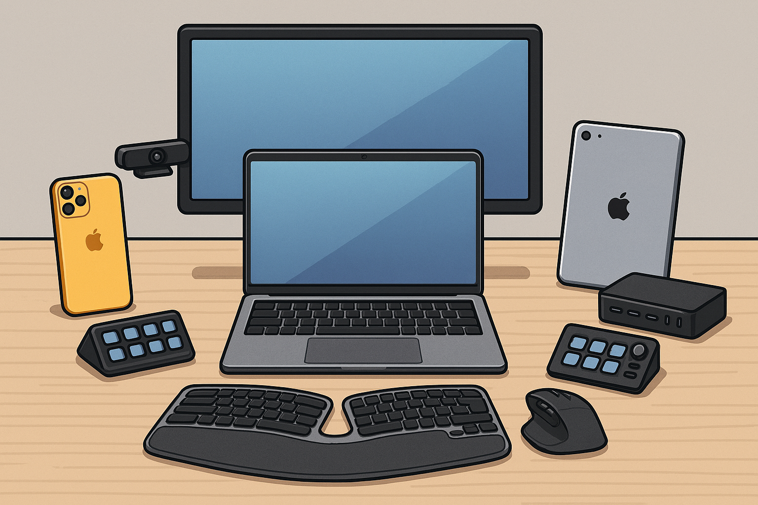 Abstract business technology desk setup